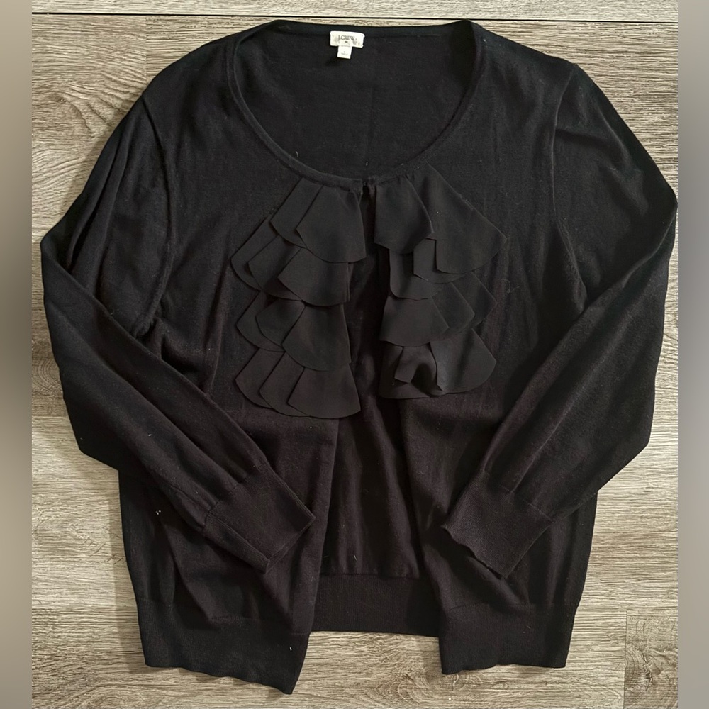 J. Crew Black Ruffled Cardigan